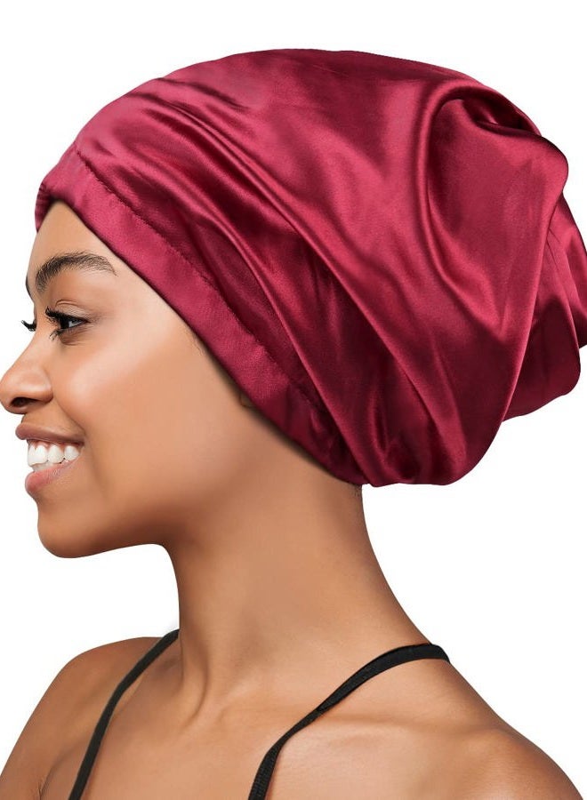 Heerf Satin Headband Sleeping Cap for Locs, Braids, Thick Hair, Twisted Hair Burgundy - Image 2