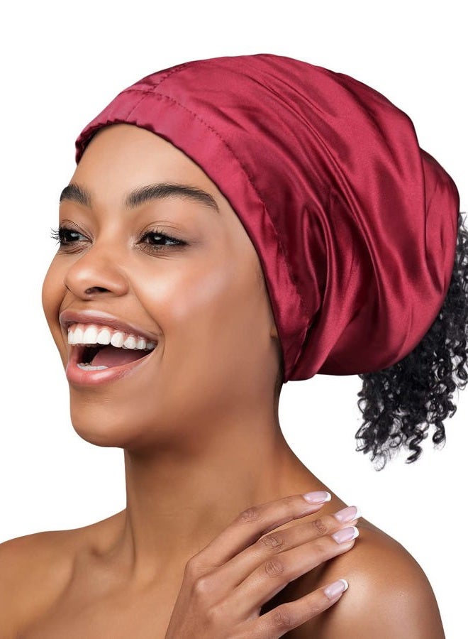 Heerf Satin Headband Sleeping Cap for Locs, Braids, Thick Hair, Twisted Hair Burgundy - Image 1