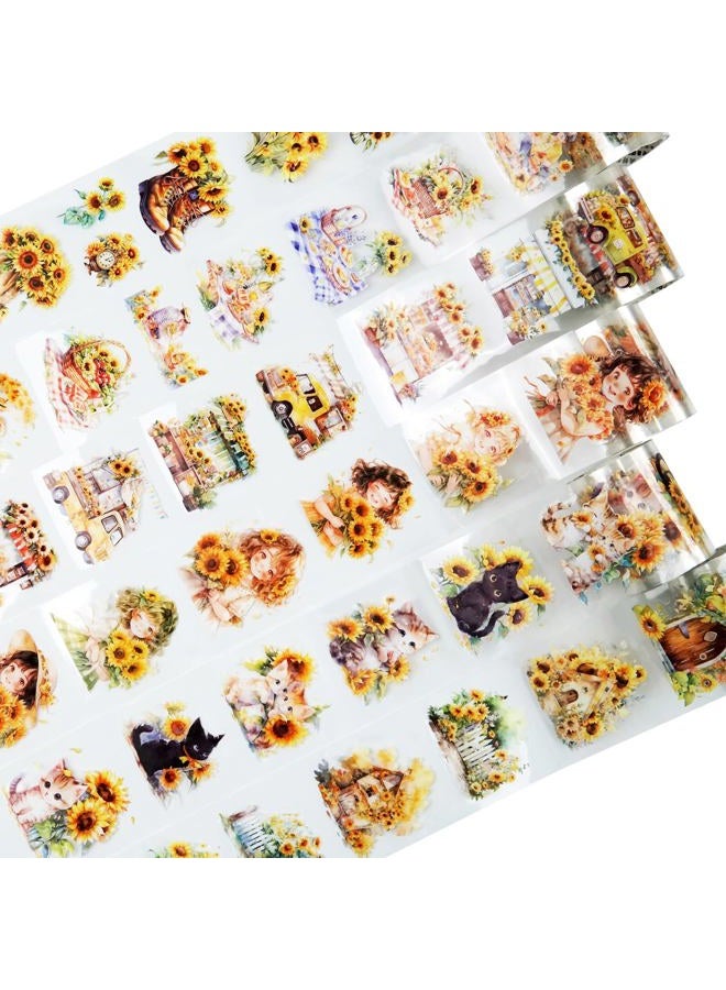 AuriicLeaf Blooming Sunflower PET Tape Set, 6 Rolls of Pre-Cut Floral Stickers for Journaling, Scrapbook Supplies, DIY Crafts, and Decorative Art - Image 1