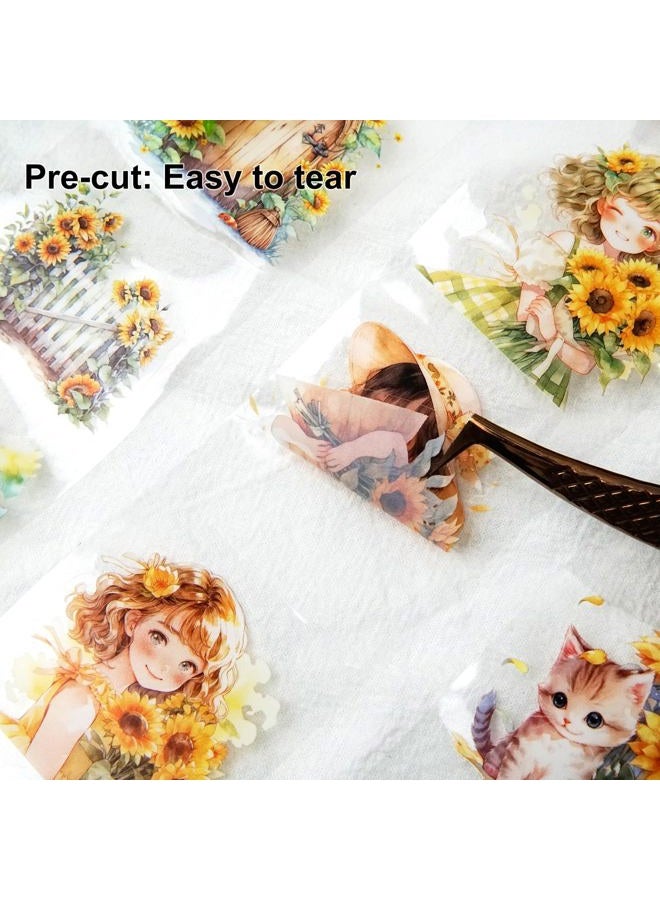 AuriicLeaf Blooming Sunflower PET Tape Set, 6 Rolls of Pre-Cut Floral Stickers for Journaling, Scrapbook Supplies, DIY Crafts, and Decorative Art - Image 3