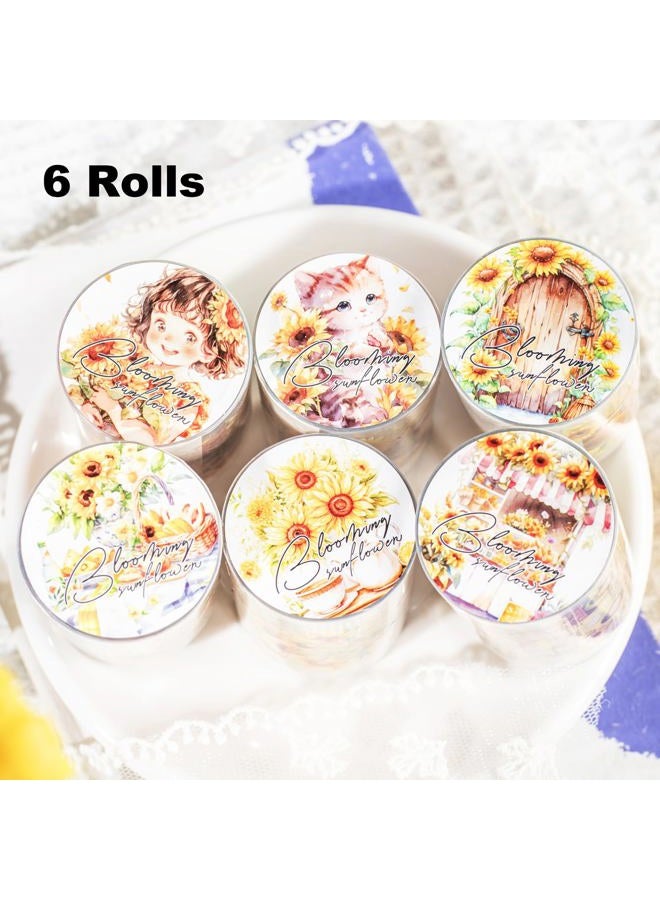 AuriicLeaf Blooming Sunflower PET Tape Set, 6 Rolls of Pre-Cut Floral Stickers for Journaling, Scrapbook Supplies, DIY Crafts, and Decorative Art - Image 2