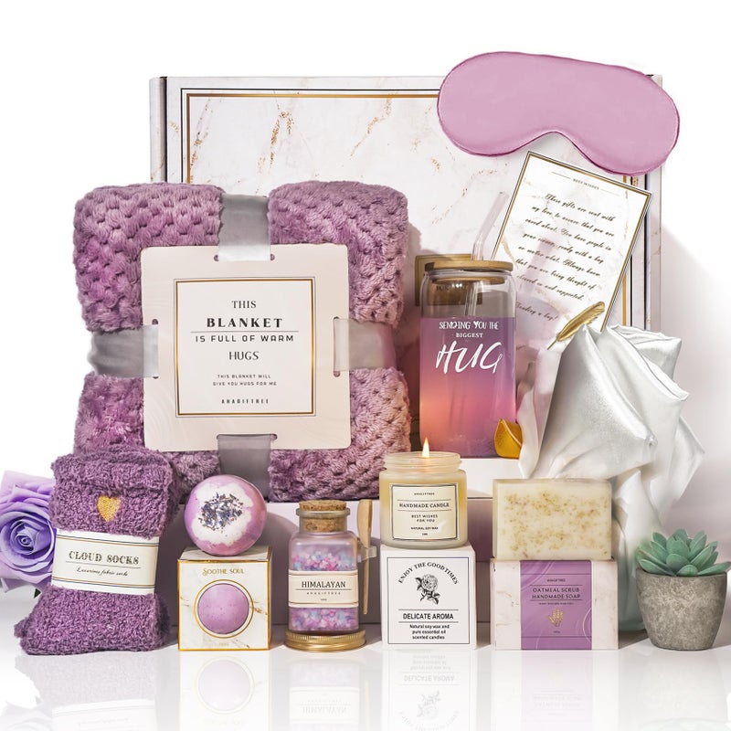 AHAGIFTREE Gift Baskets For Women12PC Birthday GiftsThinking Of you Gifts for WomenCare PackageGriefSympathythank youCondolences Purple