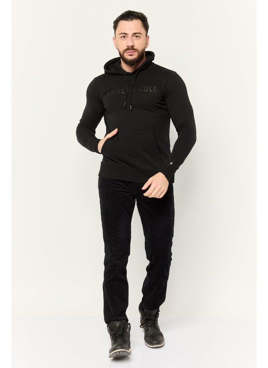 Kenneth Cole Men Long Sleeve Brand Logo Hoodie, Black  - Image 2