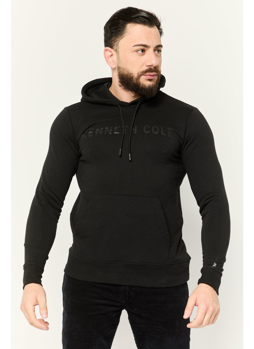 Kenneth Cole Men Long Sleeve Brand Logo Hoodie, Black  - Image 1