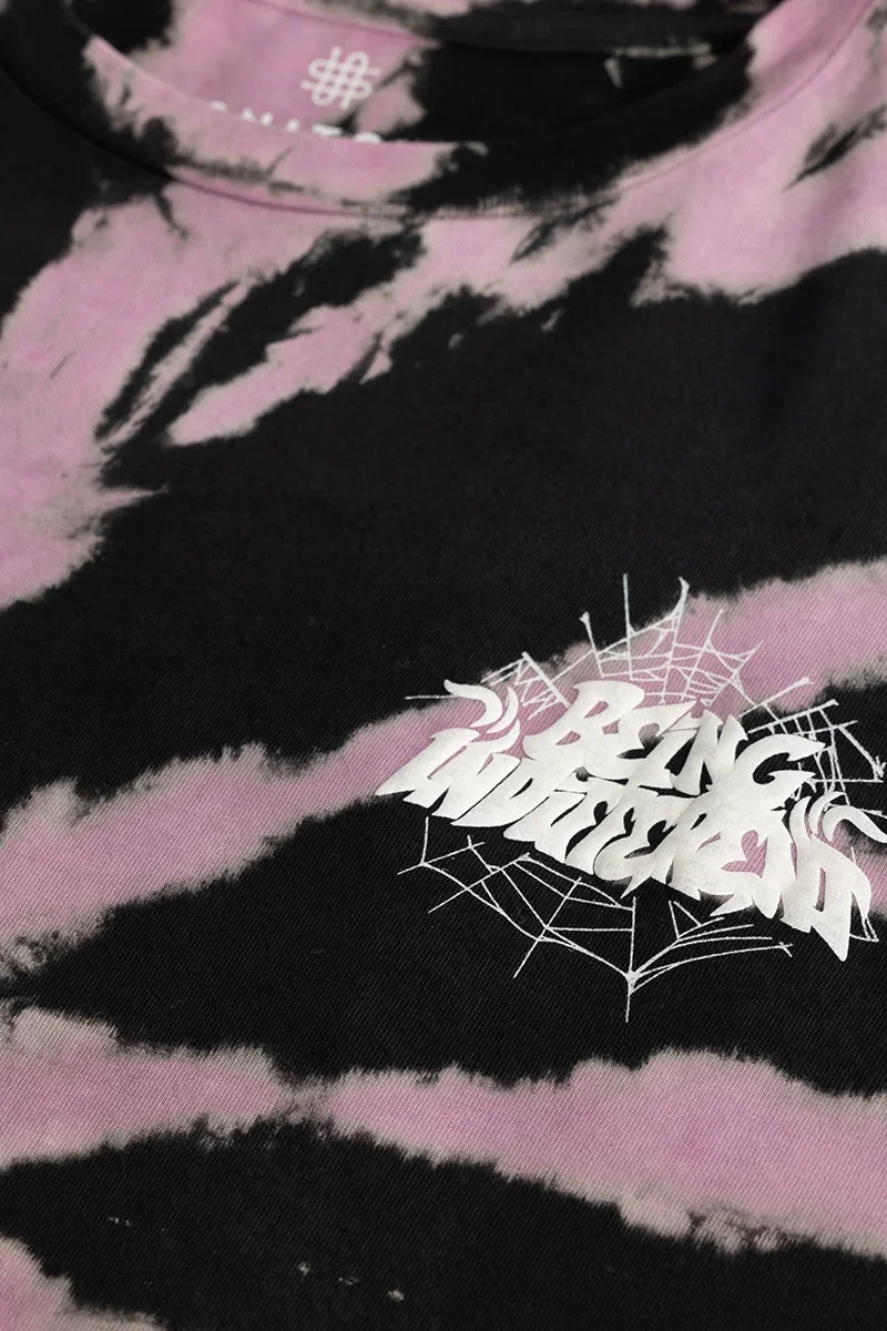 SNITCH Black Tie-Dye Elbow Length Sleeve Oversized Streetwear T-Shirt