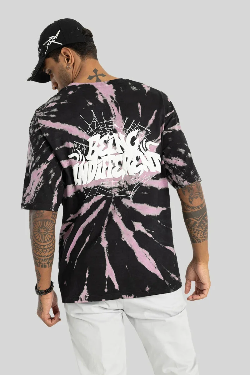 SNITCH Black Tie-Dye Elbow Length Sleeve Oversized Streetwear T-Shirt