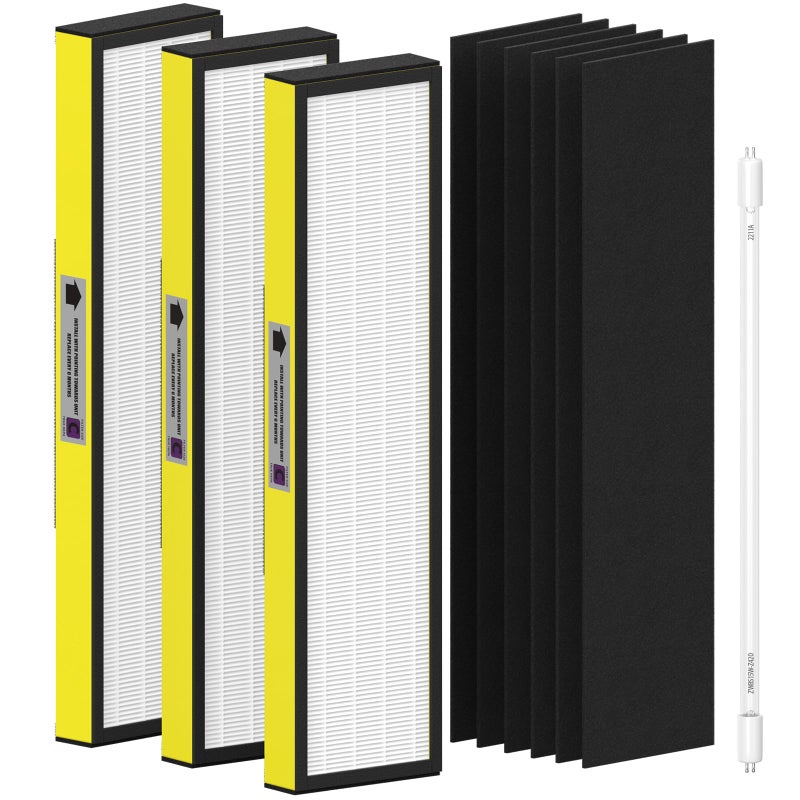 3 Pack FLT5000 True HEPA Replacement Filter C with LB5000 Replacement Bulb Compatible with AC5000 AC5000E AC5250PT AC5350B AC5350BCA AC5350W AC5300B CDAP5500B AP2800CA