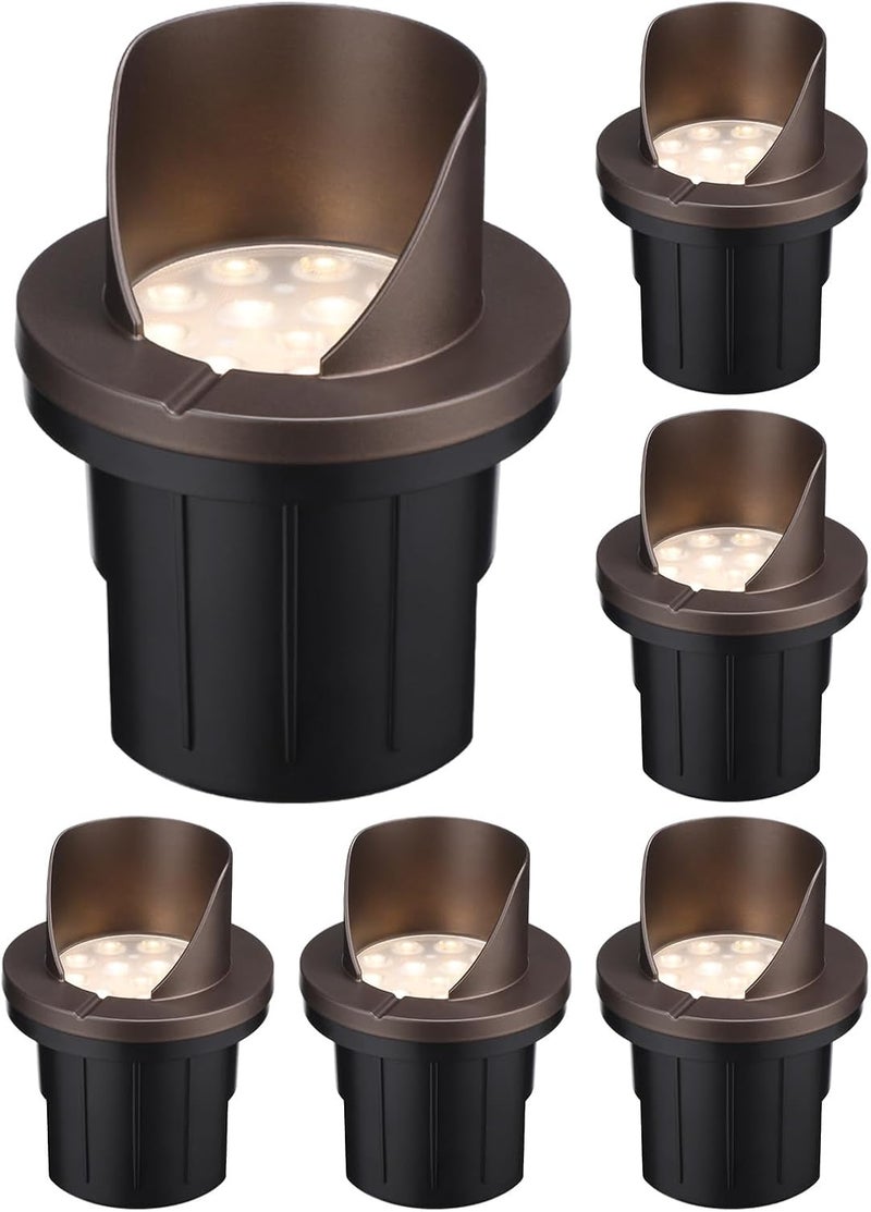 LEONLITE Dia. 4 Inch Well Lights Landscape LED In Ground, Shielded Top, 3000K Warm White, 12-24V AC/DC CRI90 Low Voltage Garden Landscaping, Oil Rubbed Bronze Aluminum Housing, Pack of 6 - Image 1