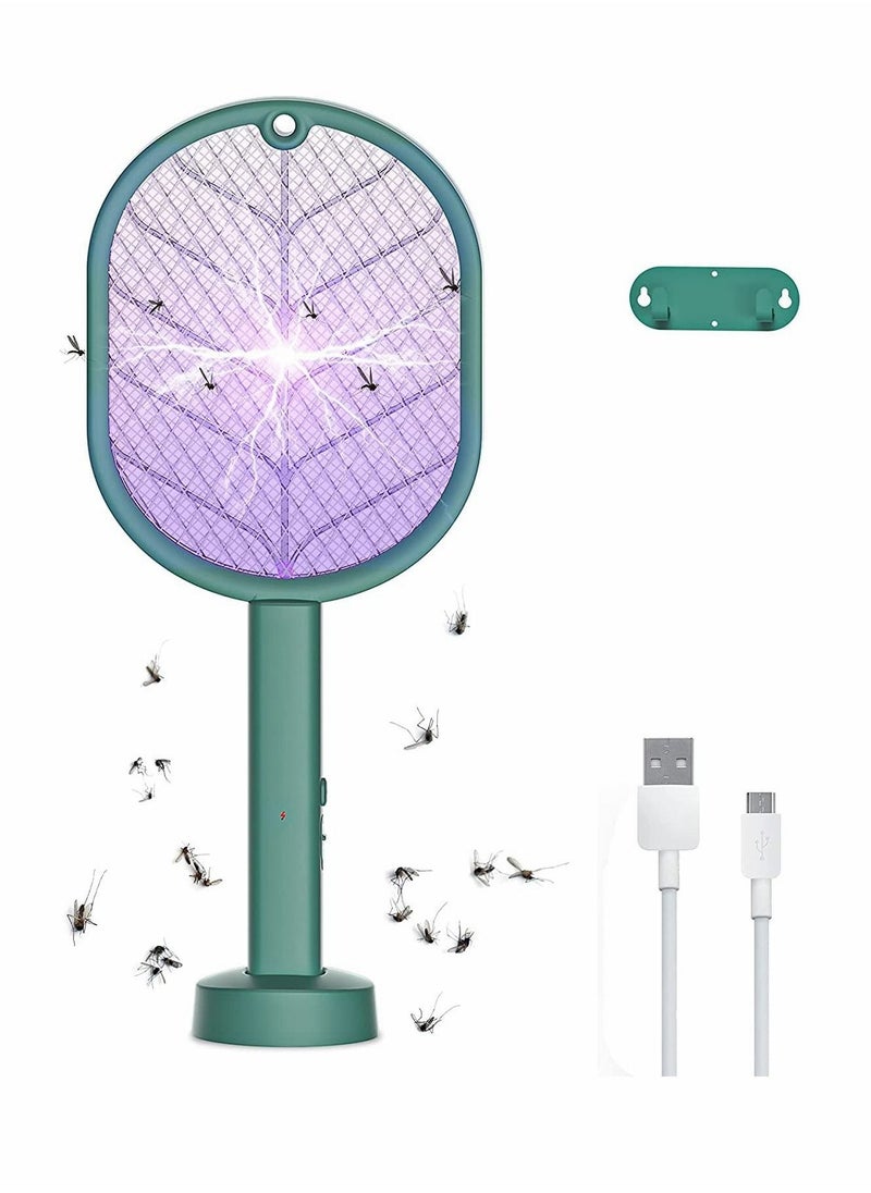 Electric Fly Swatter, Handheld/Standing/Wall Mounted Mosquito Killer with Base, Smart Home Use USB Rechargeable LED Light 3 Layer Safety Mesh, Fruit Fly, Insect Trap Racket for Indoor, Camping Outdoor - Image 1