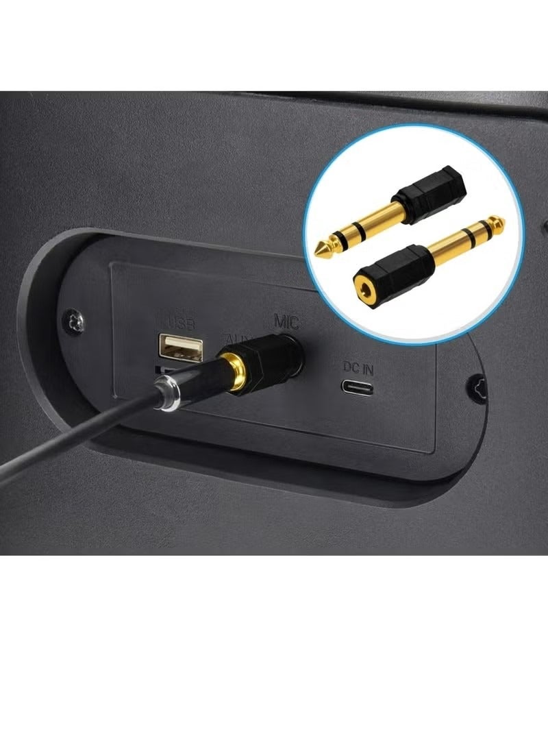 6.5mm Male TRS Stereo Plug to 3.5mm Female TRS Stereo Jack Adapter, Gold Plated, Black - Image 1