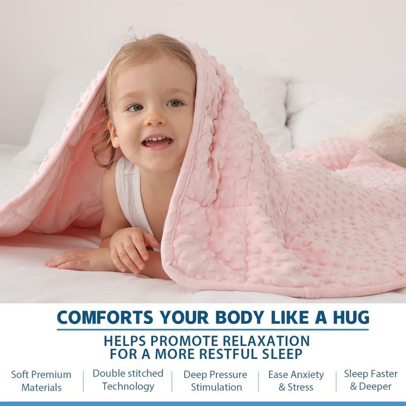 Huloo Sleep هولو سليب كيدز ويتيد بلانكيت توين ( Kids Weighted Blanket Twin)، وزن 5 رطل، للأطفال (مقاس 36" × 48")، لون وردي، بلانكيت ناعم وقابل للتنفس من نوع مينكي، مناسب لجميع الفصول، بلانكيت ثقيل مزود بخرز زجاجي عالي الجودة. - Image 3