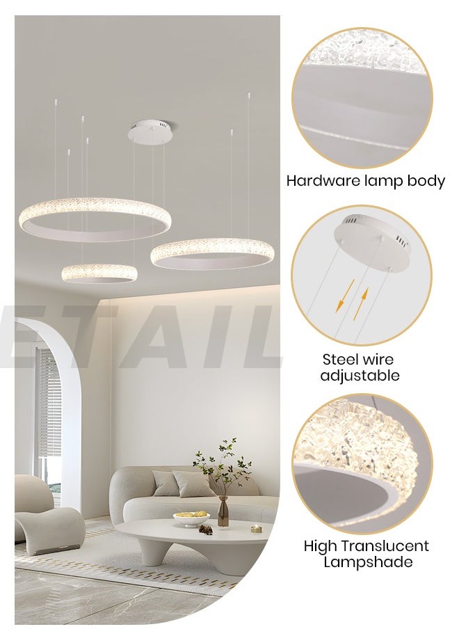 YATAI LIGHTING Modern White LED Chandelier, 102W, Triple Rings (78cm/58cm/38cm), Adjustable Height & Dimming, Remote Control, LED Chandelier Light for Dining Room, Bedroom & Living Room  - Image 4