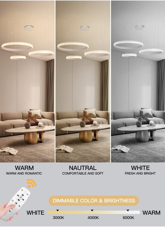 YATAI LIGHTING Modern White LED Chandelier, 102W, Triple Rings (78cm/58cm/38cm), Adjustable Height & Dimming, Remote Control, LED Chandelier Light for Dining Room, Bedroom & Living Room  - Image 2
