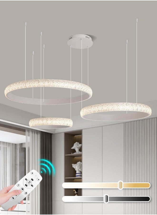 YATAI LIGHTING Modern White LED Chandelier, 102W, Triple Rings (78cm/58cm/38cm), Adjustable Height & Dimming, Remote Control, LED Chandelier Light for Dining Room, Bedroom & Living Room  - Image 1