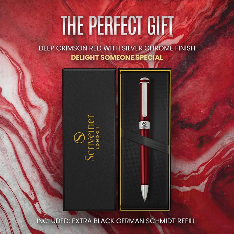 Scriveiner Deep Crimson Ballpoint Pen - Stunning Red Lacquer Luxury Pen, Chrome Finish, Schmidt Black Refill, Best Ball Pen Gift Set for Men & Women, Professional Executive Office, Nice Designer Pen - Image 3
