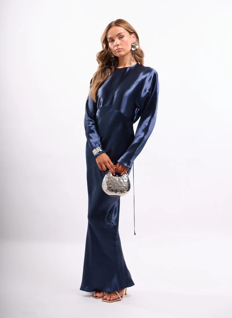 BATWING MAXI WITH TIES IN SATIN IN NAVY