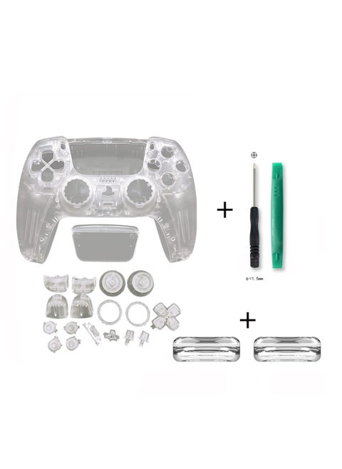 PS5 Controller Transparent Replaceable Shell Kit - DIY Modding Tools with Thumbstick Protector Caps and Full Button Set 020