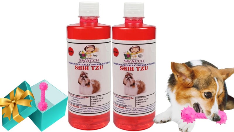 swacch Shih Tzu Dog Shampoo + Dumbbell Toy I Durable Rubber Dog Toy for Chewing I Playing,Teeth Cleaning & Training Toy I Combo Pack I 500ml Pack of 2 Jasmine - Image 1