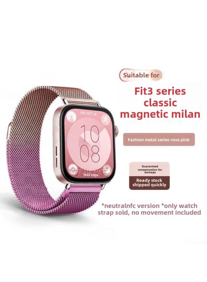 Fuxi لـ Huawei Fit3 Strap Fit2 Milanese سوار معصم مغناطيسي لطيف مناسب للصيف قابل للتنفس - اللون: [وردي وردي] ميلانيزي - مناسب لسلسلة Huawei Fit3 - Image 1