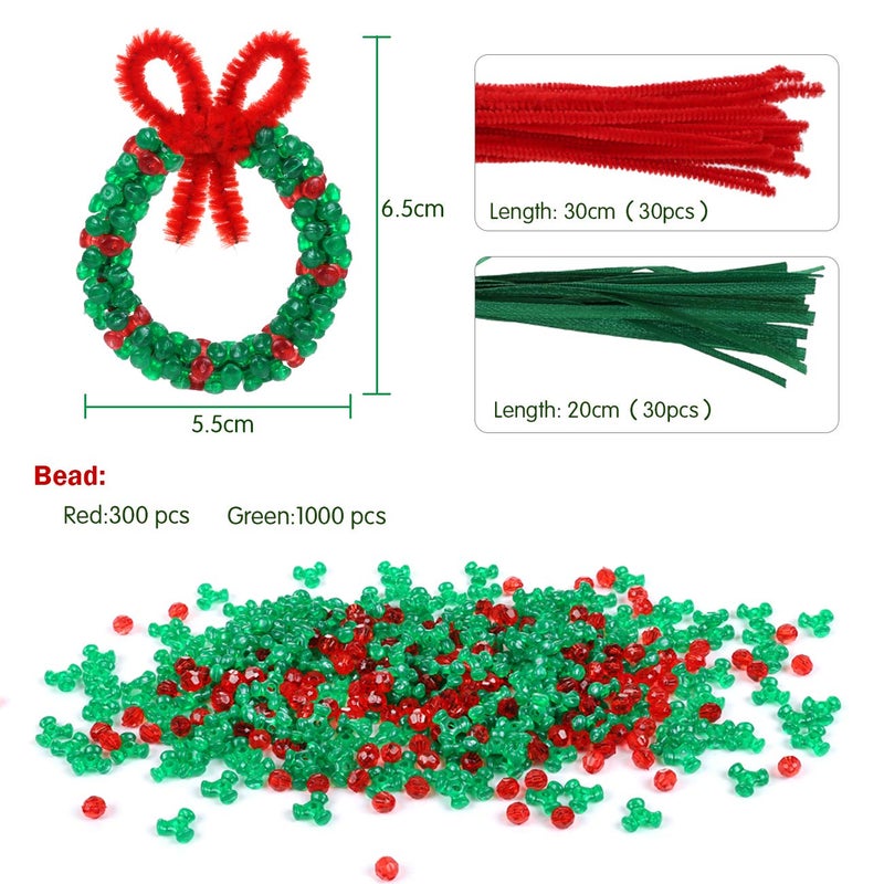 LIHAO 24 Pieces Christmas Beaded Ornament Kit  Xmas Tree Hanging Wreath Decoration Kids Party Craft - Image 2