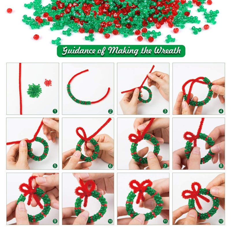 LIHAO 24 Pieces Christmas Beaded Ornament Kit  Xmas Tree Hanging Wreath Decoration Kids Party Craft - Image 3