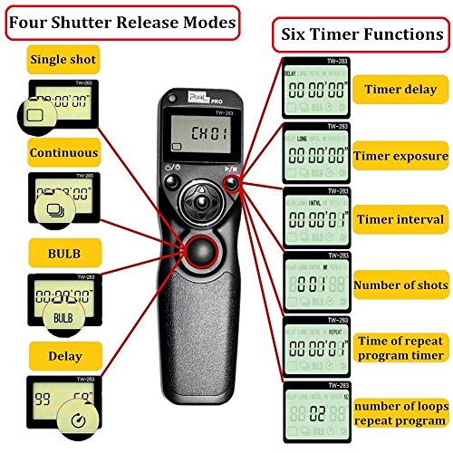 Pixel Remote Timer TW283-E3 LCD Multi-Function Shutter Remote Release Timer Controller Adapter Compatible with Canon EOS DSLR Pentax Contax Cameras - Image 2
