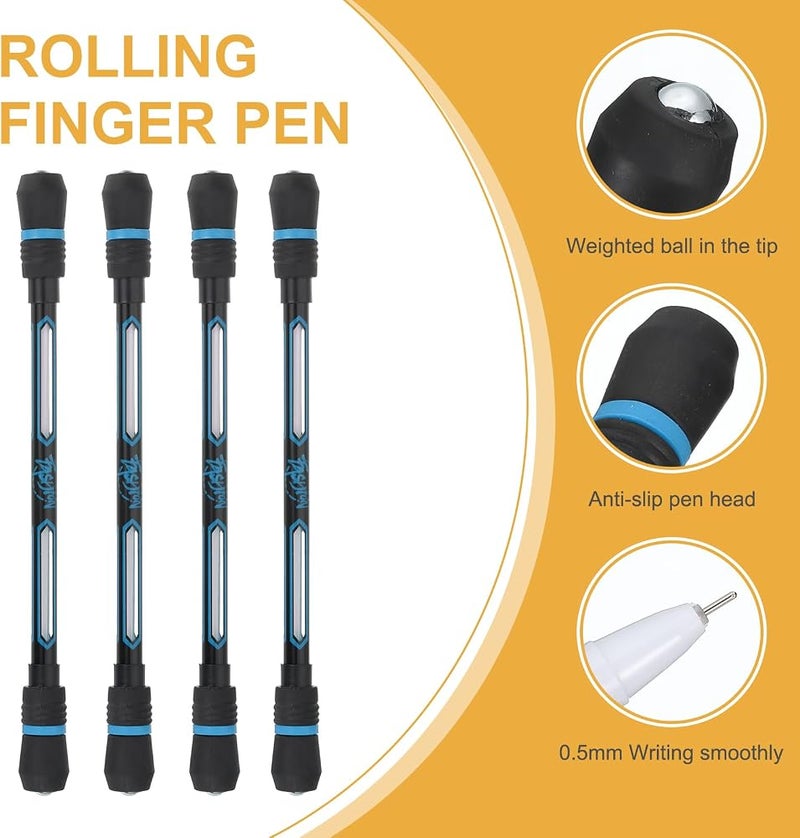 باتيكيل 4 أقلام دوارة من ماركة PATIKIL (4 Pcs Spinning Pen)، قلم رصاص بحبر جل سمكه 0.5 مم، لون أسود، مناسب للبالغين والأطفال لتقليل التوتر والضغط (لون أزرق). - Image 3