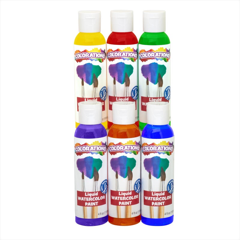 Colorations LWPACK Liquid Watercolor Paint 4 fl oz Set of 6 NonToxic Painting Kids Craft Hobby Fun Water Color Posters Cool Effects Versatile Gift