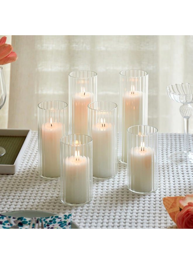 NATCENSE Set of 6 White Pillar Candles with Glass Cylinder Vases Clear Hurricane Glass Candle Holders for Centerpieces Ideal for Weddings Parties and Decor - Image 1