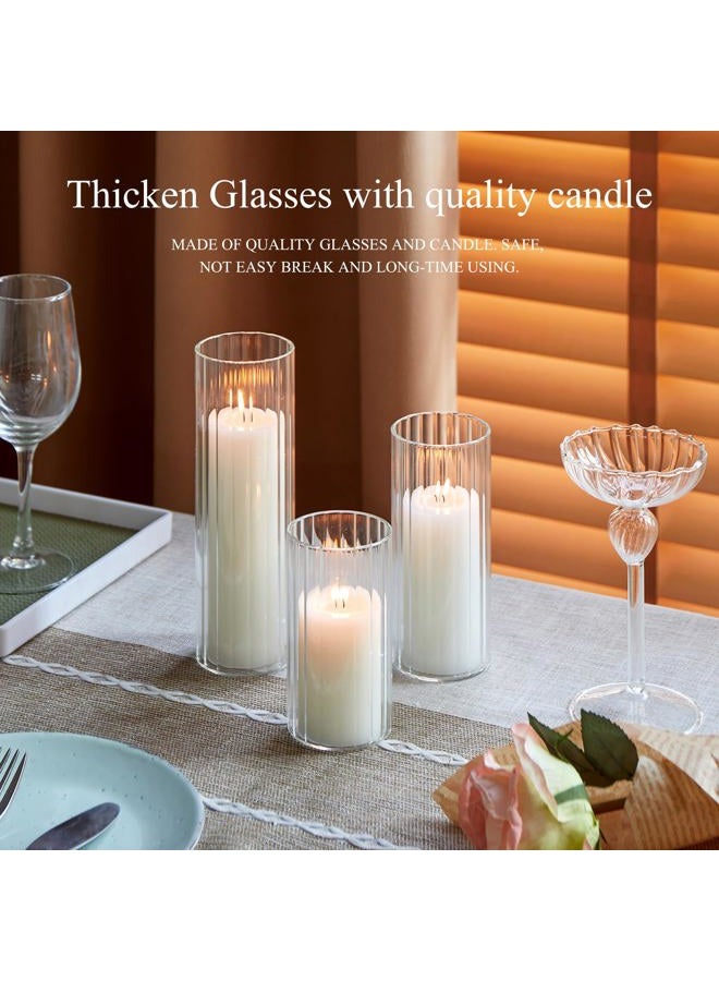 NATCENSE Set of 6 White Pillar Candles with Glass Cylinder Vases Clear Hurricane Glass Candle Holders for Centerpieces Ideal for Weddings Parties and Decor - Image 5