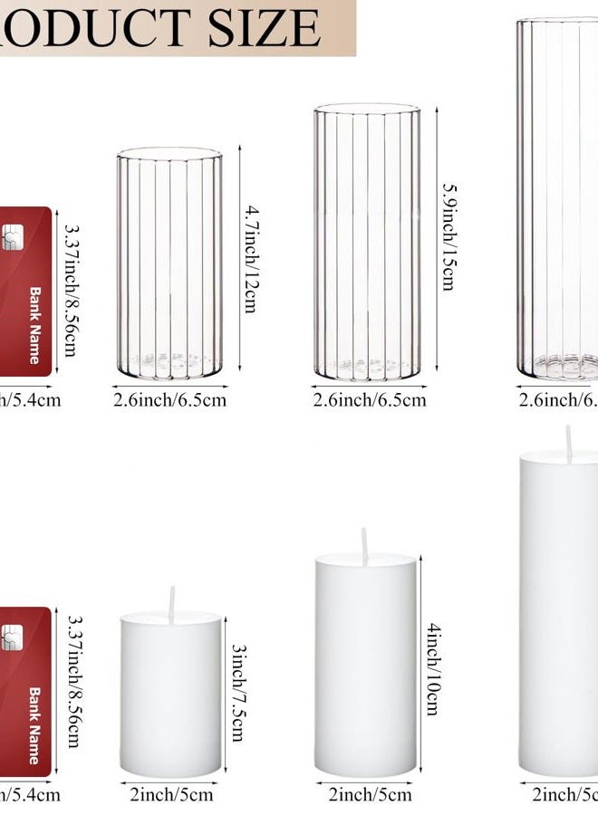 NATCENSE Set of 6 White Pillar Candles with Glass Cylinder Vases Clear Hurricane Glass Candle Holders for Centerpieces Ideal for Weddings Parties and Decor - Image 2