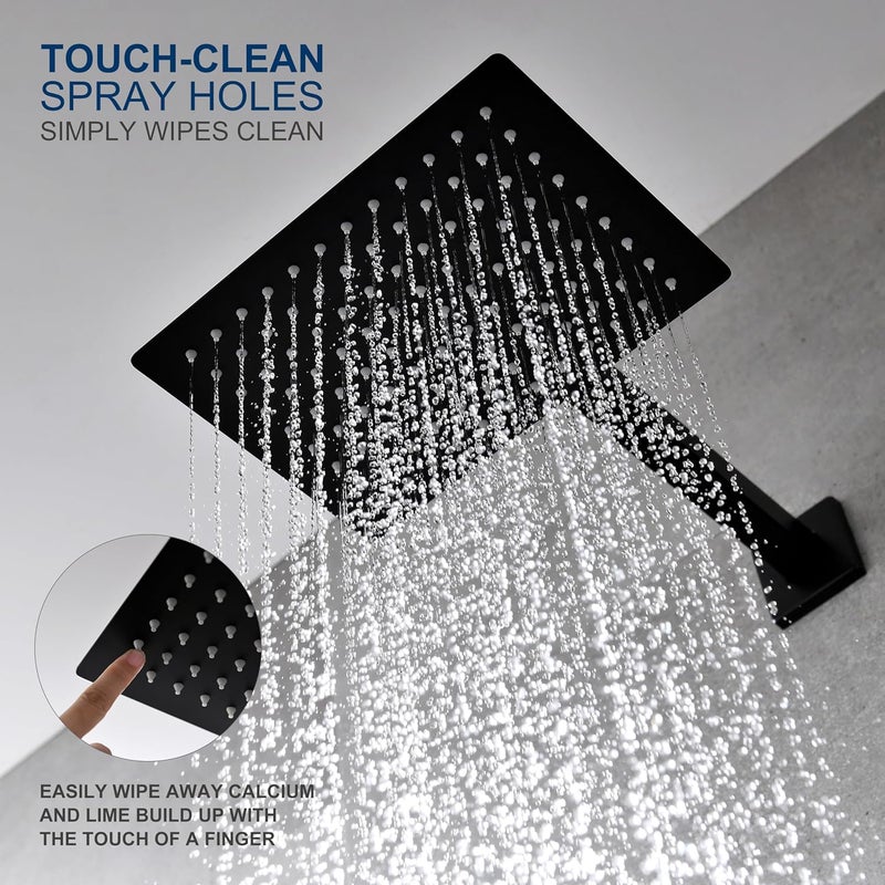 KENES Matte Black Tub Shower Faucet Set Complete with 10-Inch Rainfall Shower Head and Tub Spout, Square Tub and Shower Trim Kit, KE-6024A-2 (Shower Valve Included) - Image 5