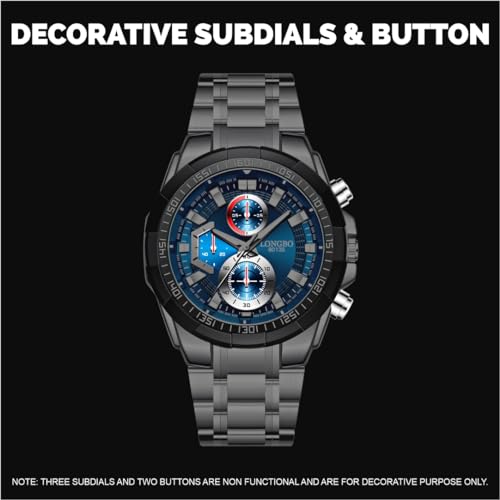 LONGBO Silver Business Casual Stainless Steel Decorative Subdials Big Blue Dial Scratch Resistant Waterproof Watch For Men And Boys - Analogue - Image 3
