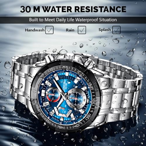 LONGBO Silver Business Casual Stainless Steel Decorative Subdials Big Blue Dial Scratch Resistant Waterproof Watch For Men And Boys - Analogue - Image 5