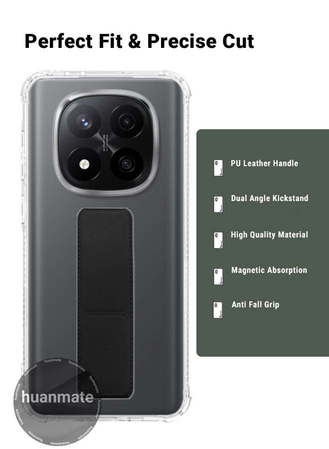 huanmate Xiaomi Redmi Note 14 Pro Plus 5G Magnetic Case With Hand Grip Holder & Kickstand - Strong Grip for Magnetic Car Holder, Stylish & Functional, Ultimate Convenience & Hands-Free Viewing - Clear/Black - Image 2