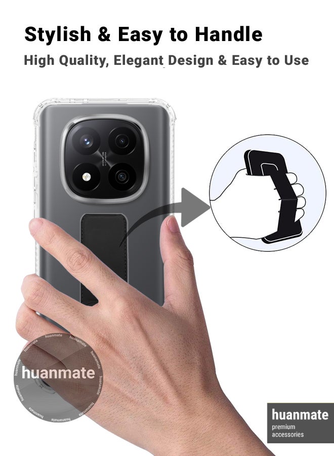 huanmate Xiaomi Redmi Note 14 Pro Plus 5G Magnetic Case With Hand Grip Holder & Kickstand - Strong Grip for Magnetic Car Holder, Stylish & Functional, Ultimate Convenience & Hands-Free Viewing - Clear/Black - Image 3