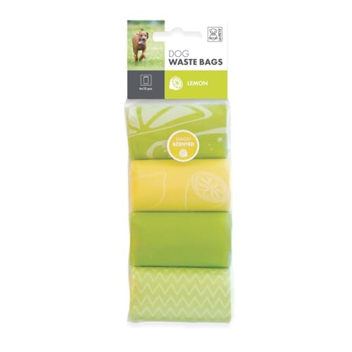 M-PETS Dog Poop Scented Waste Bags, Thicker Poop Scooper Bag for Dogs & Cats, Mess-Free, Strong & Leak-Proof, Compatible with All Poop Bag Dispensers, Lemon Scent (Pack of 4) (60 Bags, Yellow & Green) - Image 1