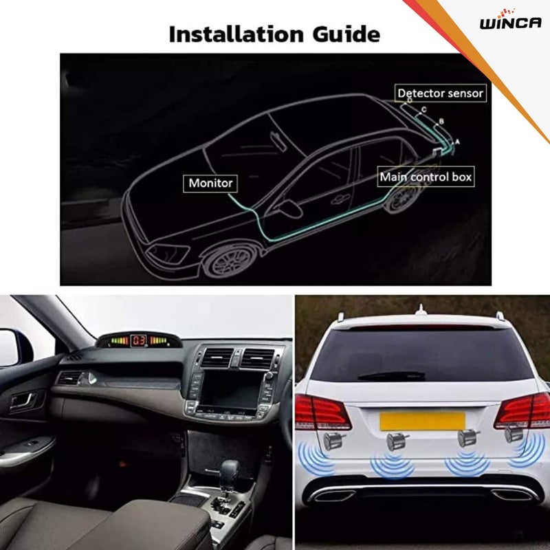 WINCA Car Parking Sensor 4 Sensors Auto Reverse Assistance Backup Radar Detector System White Color Digital Display Double-sided tapes 12v power cable Control Box - Image 4