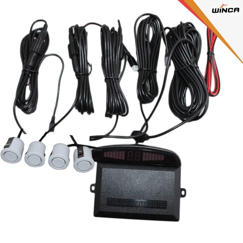 WINCA Car Parking Sensor 4 Sensors Auto Reverse Assistance Backup Radar Detector System White Color Digital Display Double-sided tapes 12v power cable Control Box - Image 2