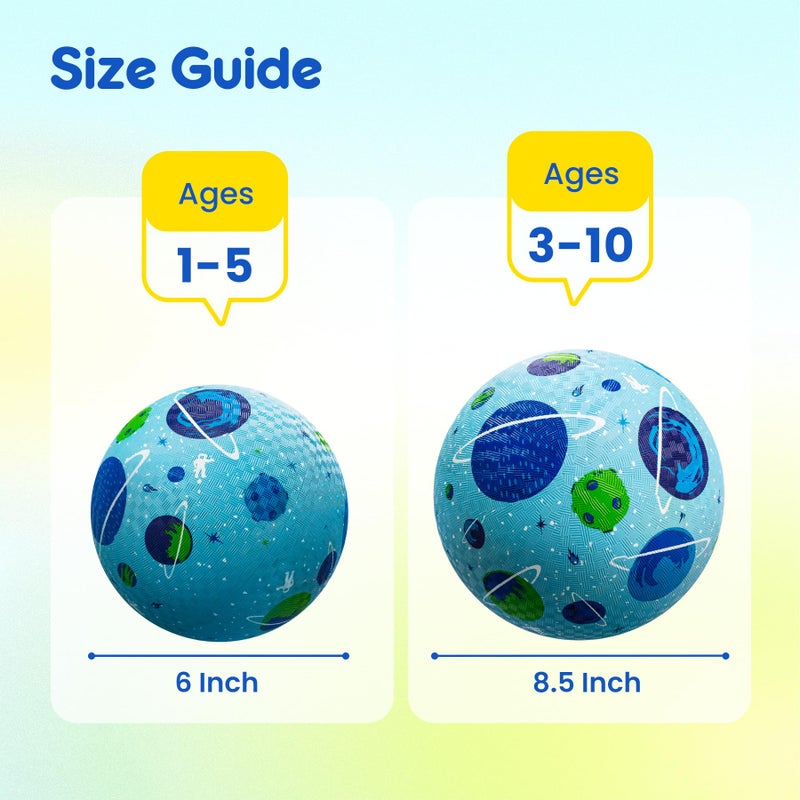 U&C Planet Playground Balls for Toddler 1-3, 2 Pack 6 inches Rubber Balls with Pump, Kickball Outdoor Indoor Game for Kids 1-5 Years, Catoon Balls with Dinosaur Planet for Boys Girls - Image 2