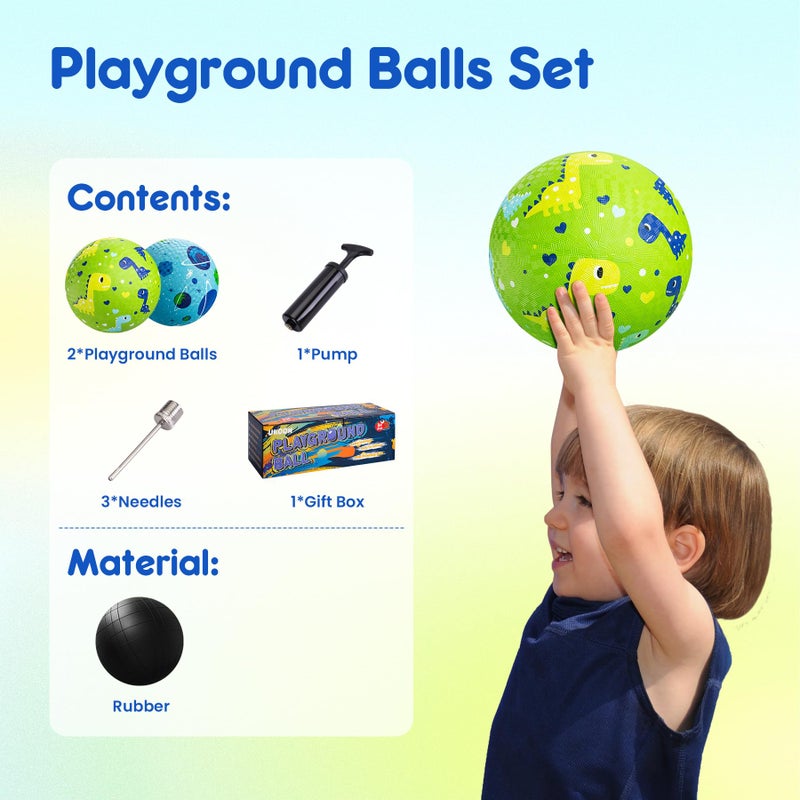 U&C Planet Playground Balls for Toddler 1-3, 2 Pack 6 inches Rubber Balls with Pump, Kickball Outdoor Indoor Game for Kids 1-5 Years, Catoon Balls with Dinosaur Planet for Boys Girls - Image 3