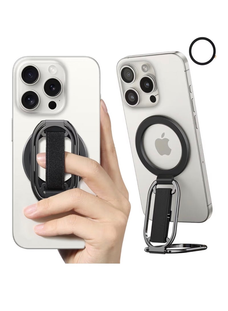 PFUTURE for MagSafe Phone Grip Kickstand for iPhone 16/15/14/13/12 Series, 4-in-1 Finger Loop Strap with a Universal Magnetic Ring, Compatible with MagSafe, Phone Ring Holder Stand - Image 1