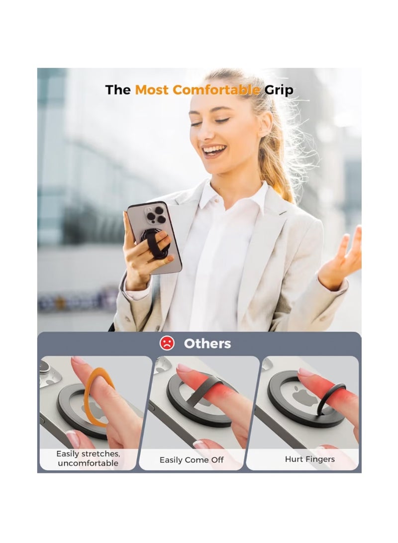 PFUTURE for MagSafe Phone Grip Kickstand for iPhone 16/15/14/13/12 Series, 4-in-1 Finger Loop Strap with a Universal Magnetic Ring, Compatible with MagSafe, Phone Ring Holder Stand - Image 4