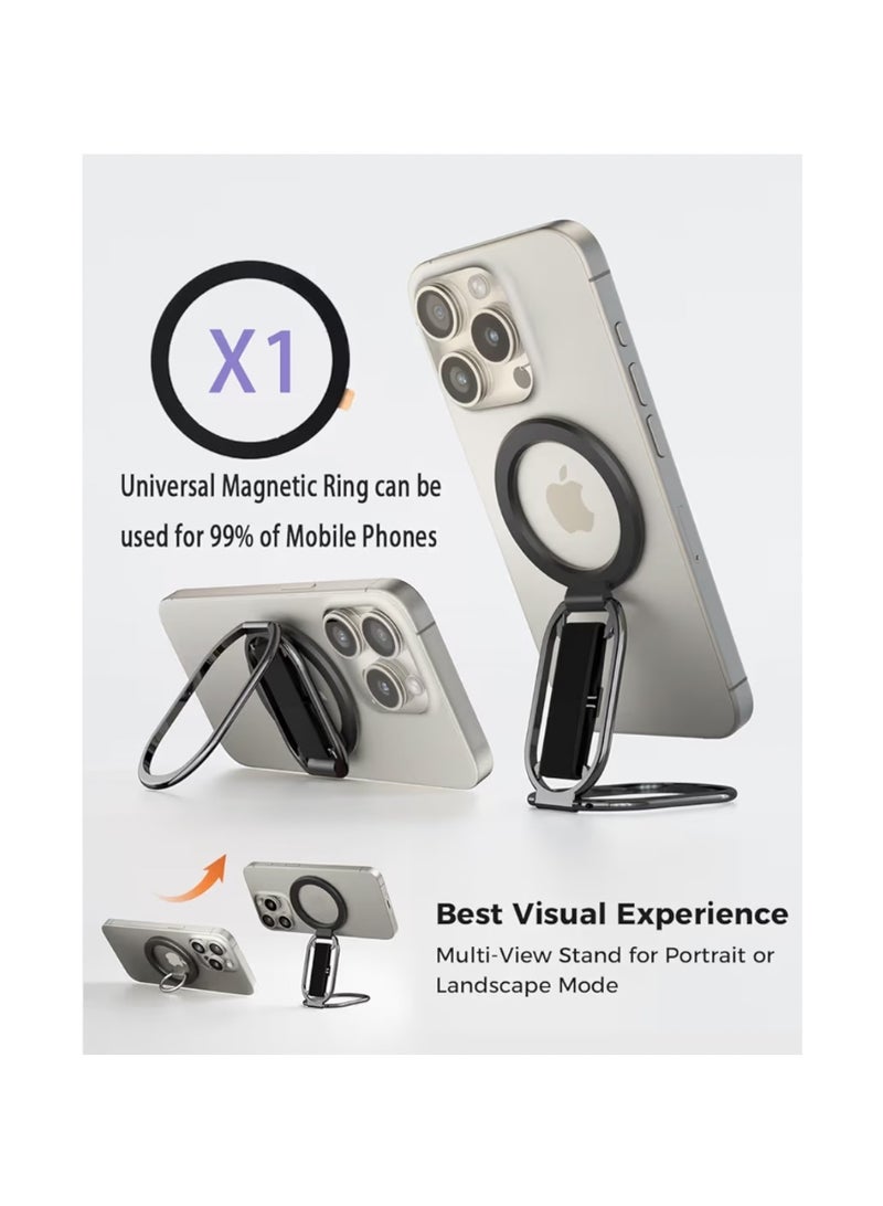 PFUTURE for MagSafe Phone Grip Kickstand for iPhone 16/15/14/13/12 Series, 4-in-1 Finger Loop Strap with a Universal Magnetic Ring, Compatible with MagSafe, Phone Ring Holder Stand - Image 2