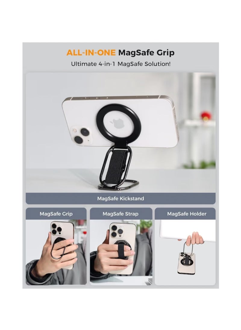 PFUTURE for MagSafe Phone Grip Kickstand for iPhone 16/15/14/13/12 Series, 4-in-1 Finger Loop Strap with a Universal Magnetic Ring, Compatible with MagSafe, Phone Ring Holder Stand - Image 5