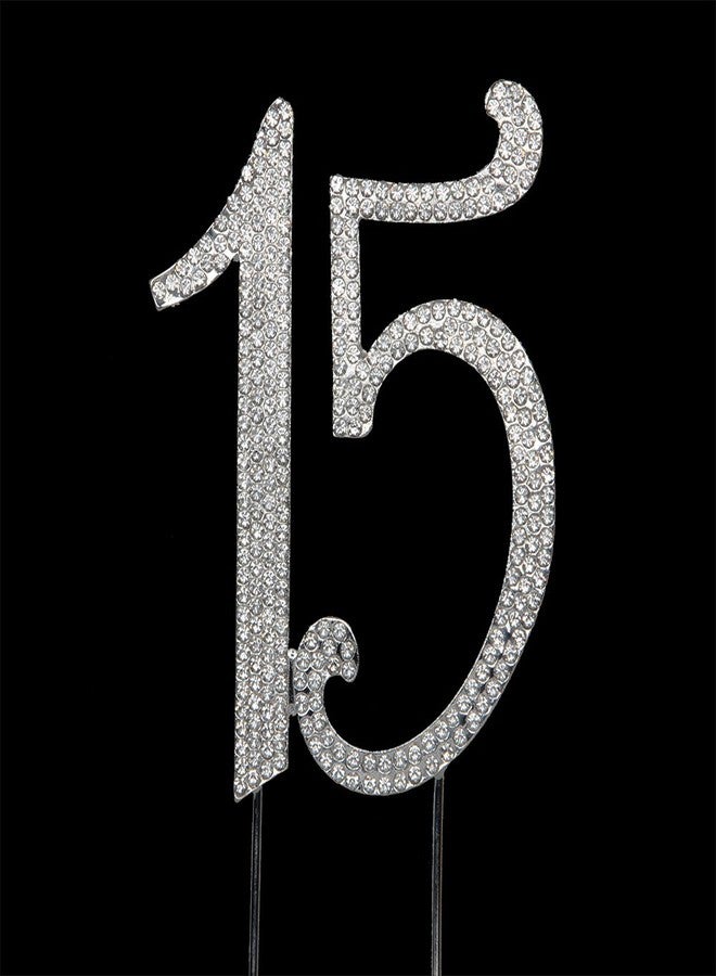Hatcher lee Bling Crystal Rhinestone 15 Birthday Cake Topper - Best Keepsake | 15th Party Decorations Silver - Image 4
