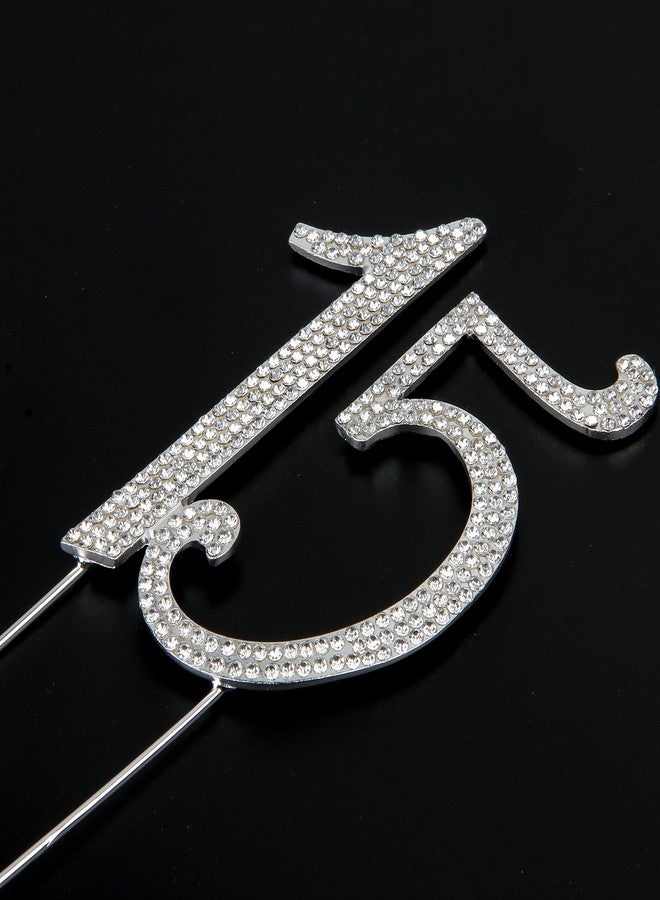 Hatcher lee Bling Crystal Rhinestone 15 Birthday Cake Topper - Best Keepsake | 15th Party Decorations Silver - Image 3