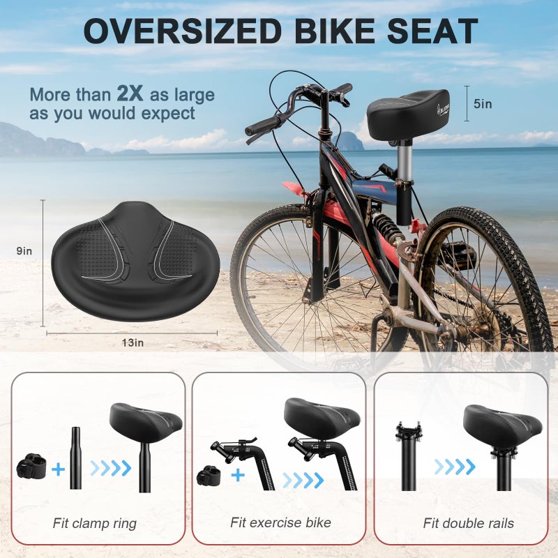 BLUEWIND New Noseless Oversized Bike Seat, Wide Bicycle Saddle Novel Backrest Design for Electric Bike, Fits Most Exercise Bike or Road Stationary Bike Seat Cushion for Men & Women (Black) - Image 5