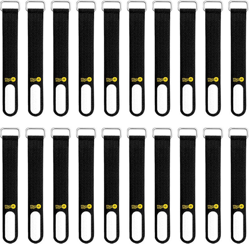 Wrap-It Storage Cinch-Straps, 5-in (20-Pack) Black - Hook and Loop Strap with Write on Label for Easy Cord Identification and Cable Management - Image 1
