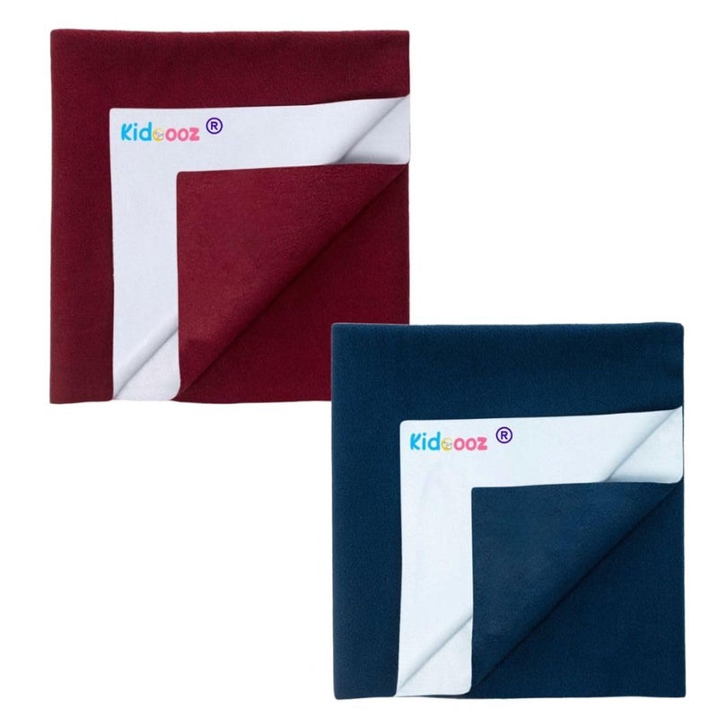 Kidoooz Anti-Piling Fleece Extra Absorbent Instant Dry Sheet for Baby, Baby Bed Protector, Waterproof Sheet (2, Red + Navy Blue, Small) - Image 1